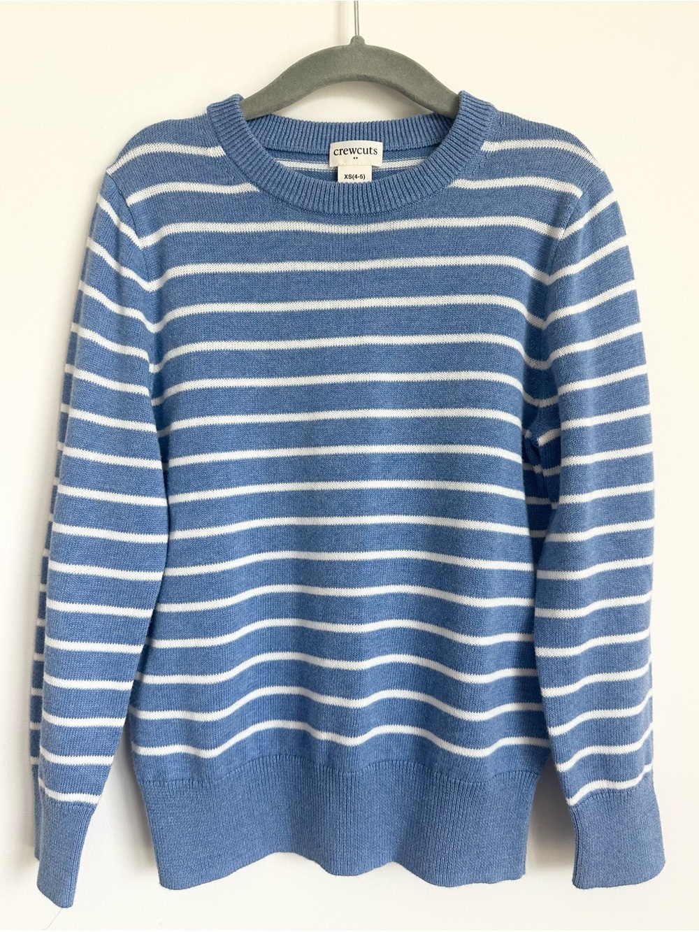 Like New! J.CREW Crewcuts Boys Blue & White Striped Crewneck Junper Size XS 4-5Y